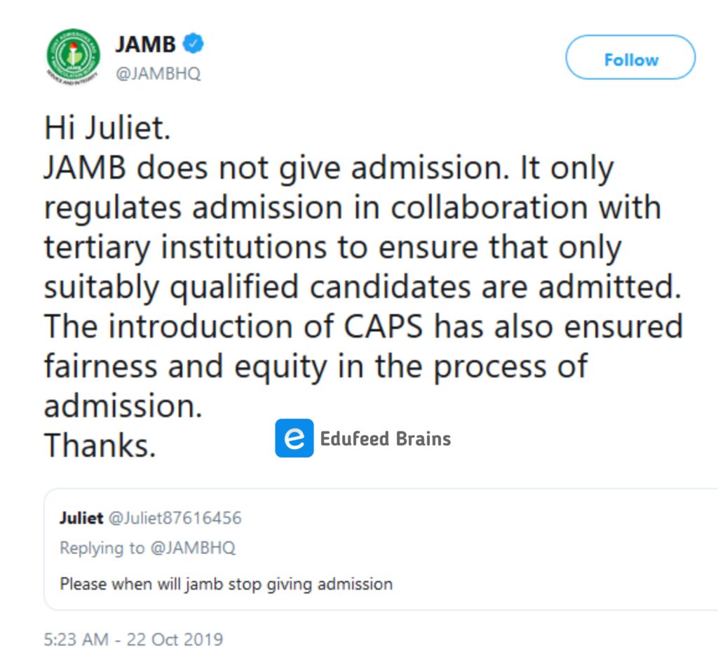 JAMB does not give admission