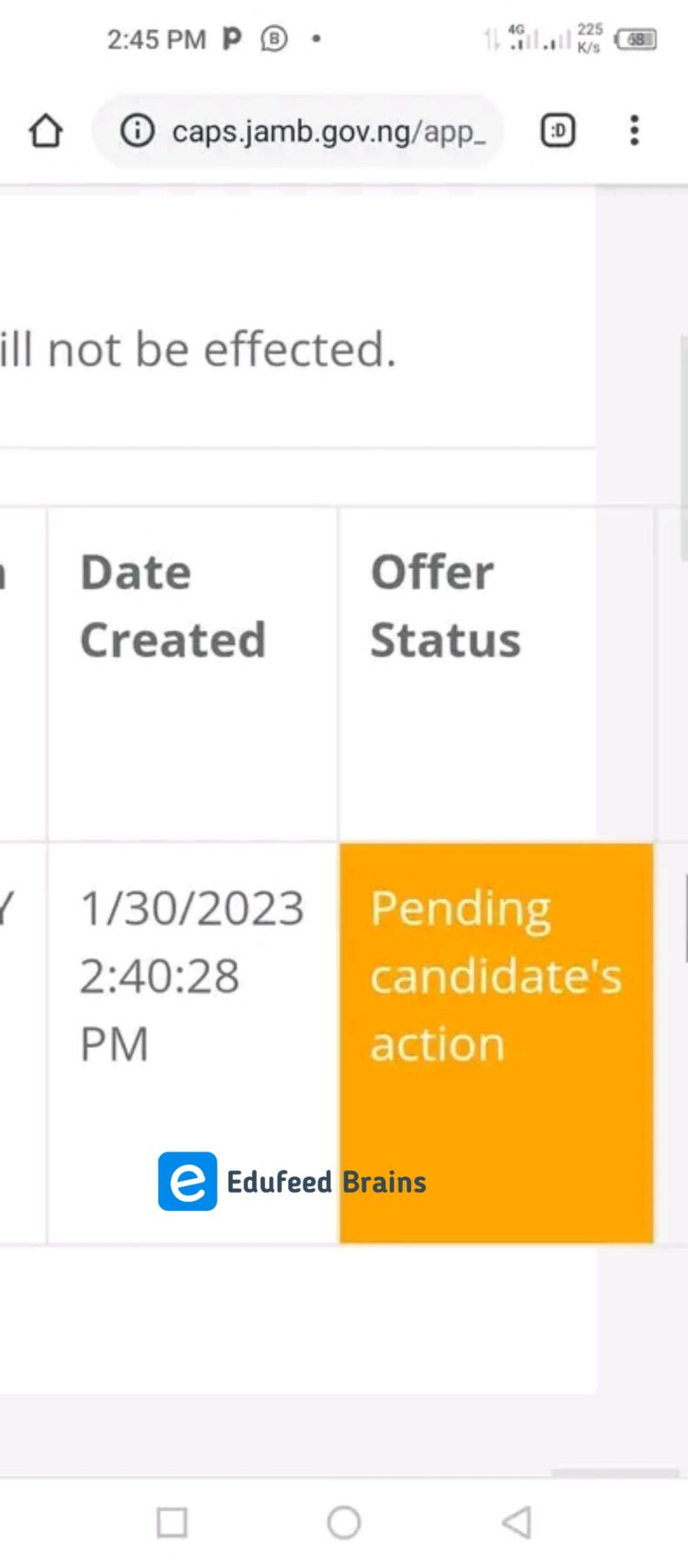 Yellow pending candidate's action