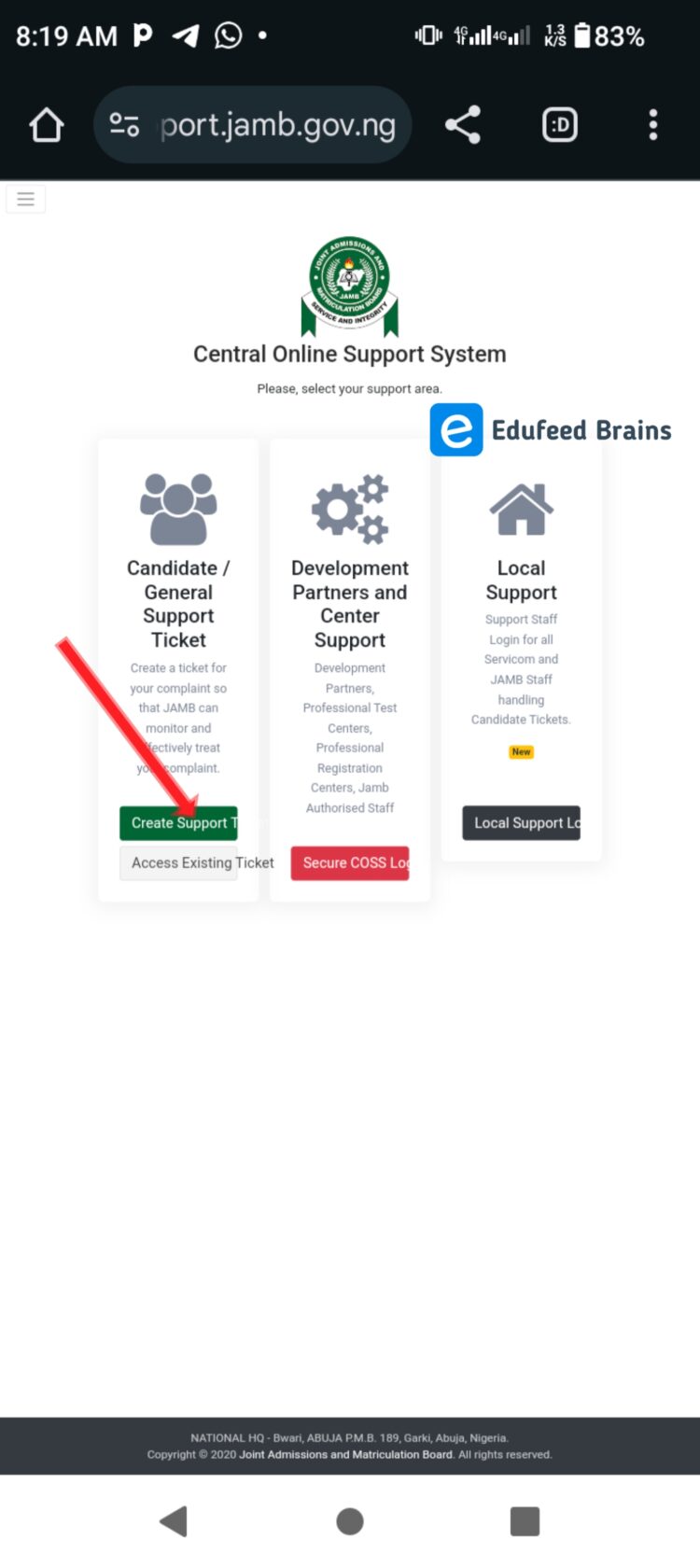 Create Support Ticket